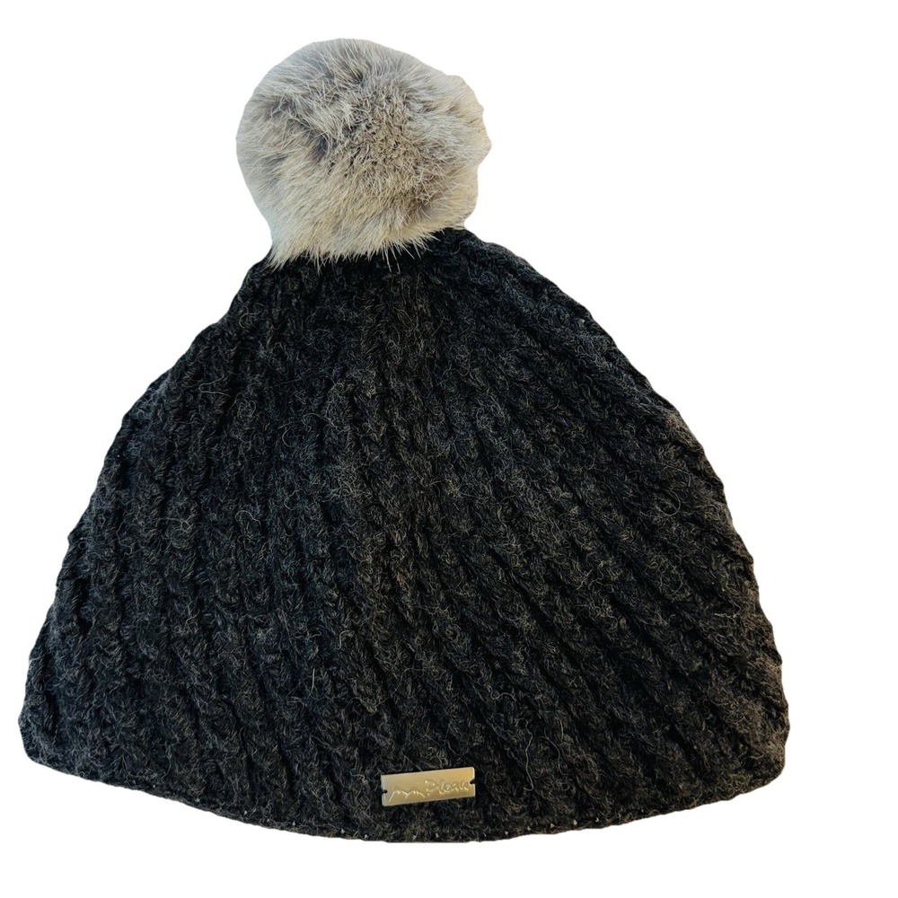 Pleau Women's Beanie Dark Gray With Fur Pompom Fleece Lined Medium